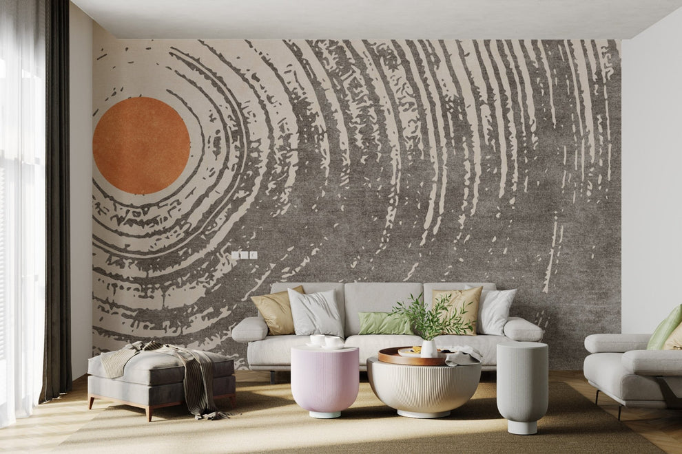 Secure Sun Centered Abstract Circular Mural - Wallanza