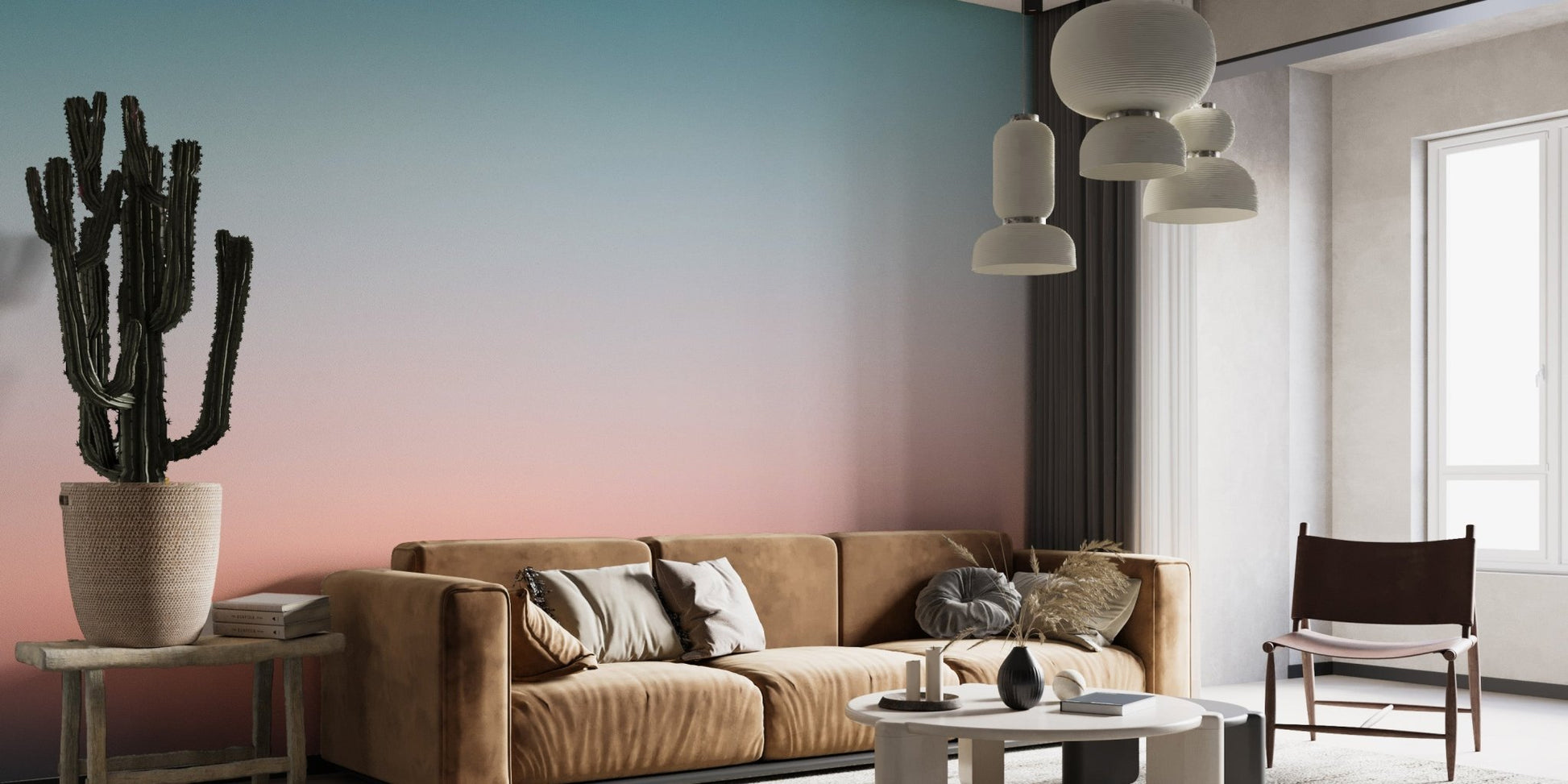 Gradient wall mural with sunrise hues

