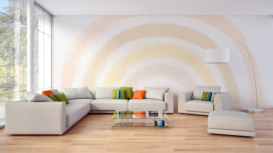 Light peach and tan rainbow wallpaper mural for a calming atmosphere.