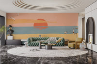 Seaside aesthetic wall mural for a contemporary apartment interior.