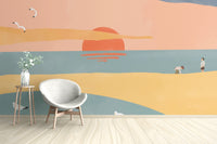 Horizontal landscape wall mural with flat vector art inspired textures.