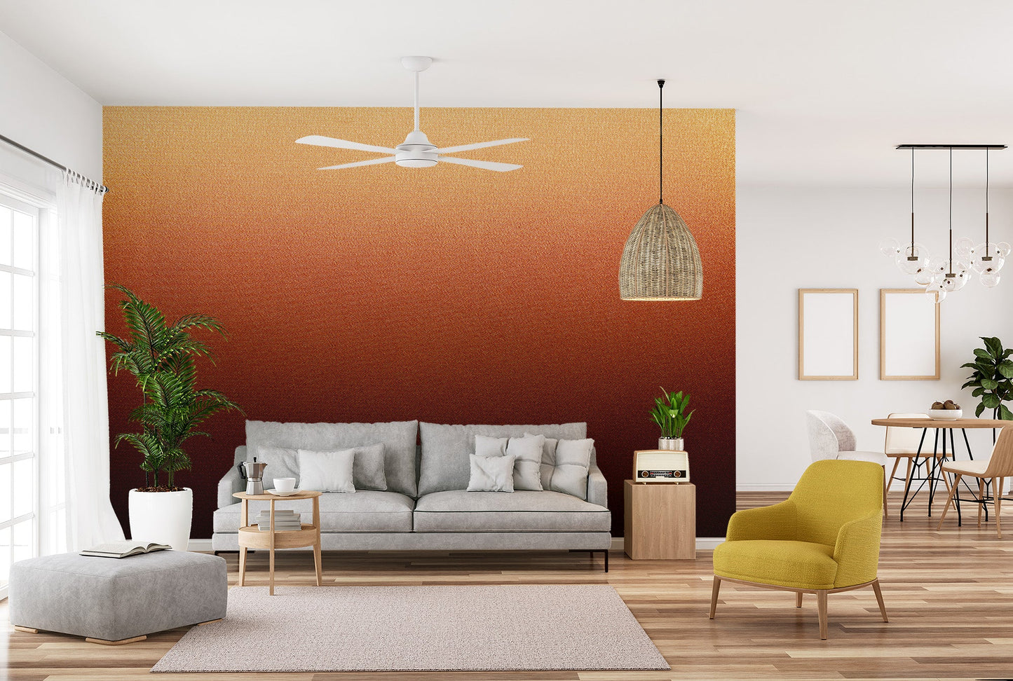 Vibrant sunset mural with textured design
