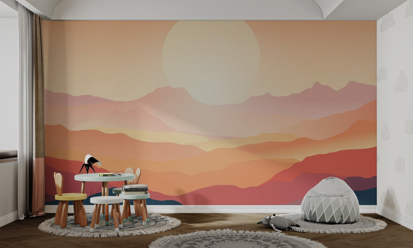Sunset Mountain Landscape Wall Mural - Wallanza