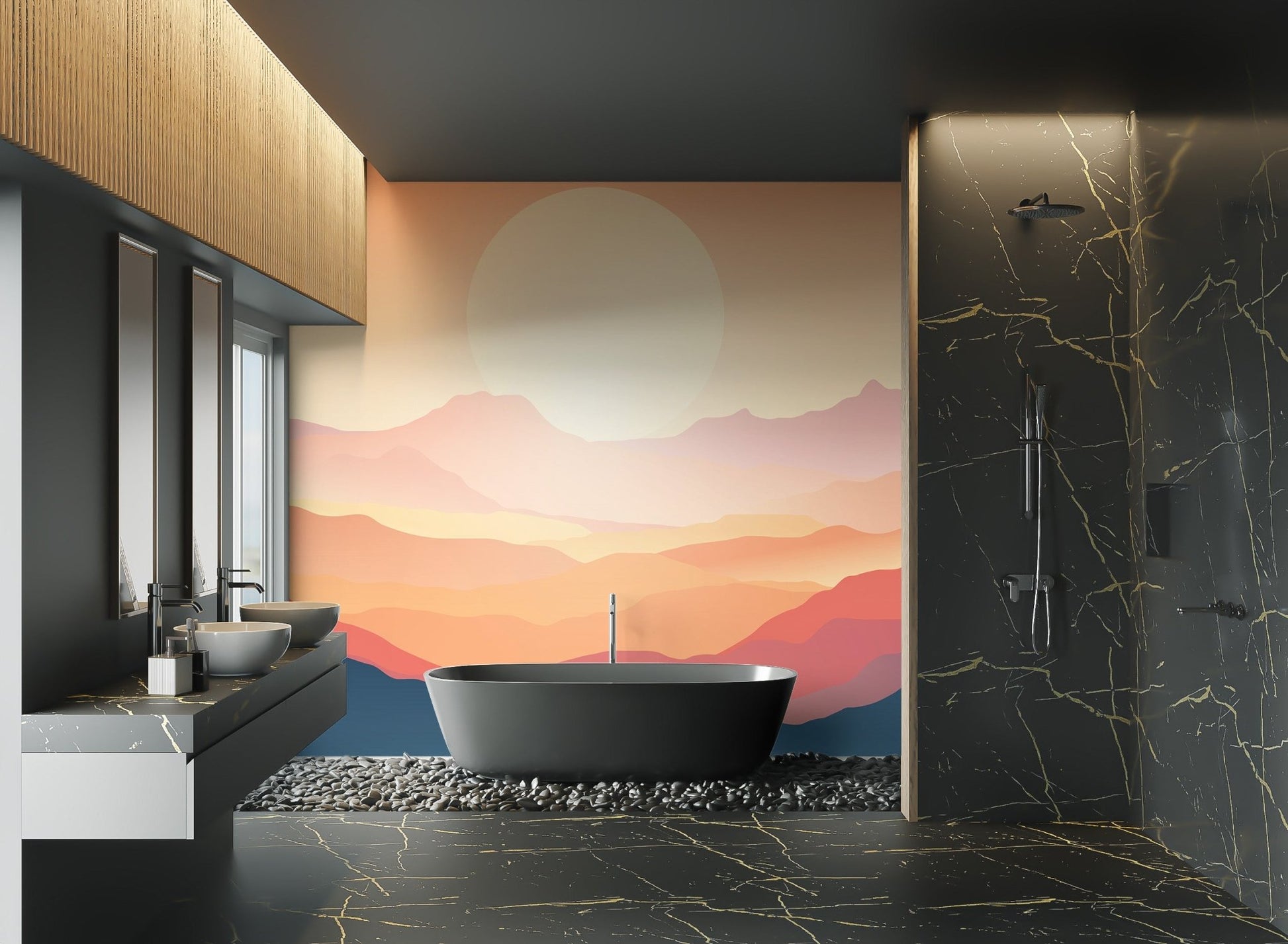 Sunset Mountain Landscape Wall Mural - Wallanza