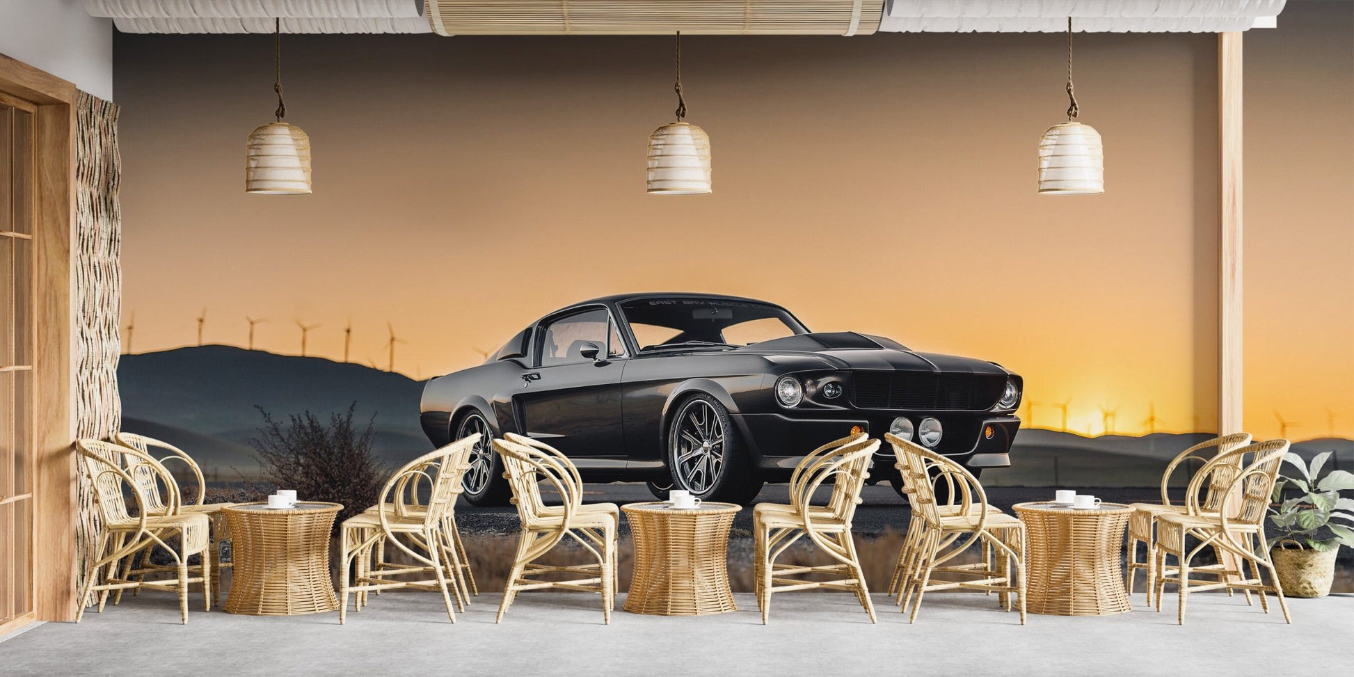 Classic american muscle wallpaper wall mural in warm tones.
