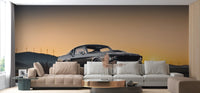 Sunset mustang wallpaper mural with classic car wall mural.