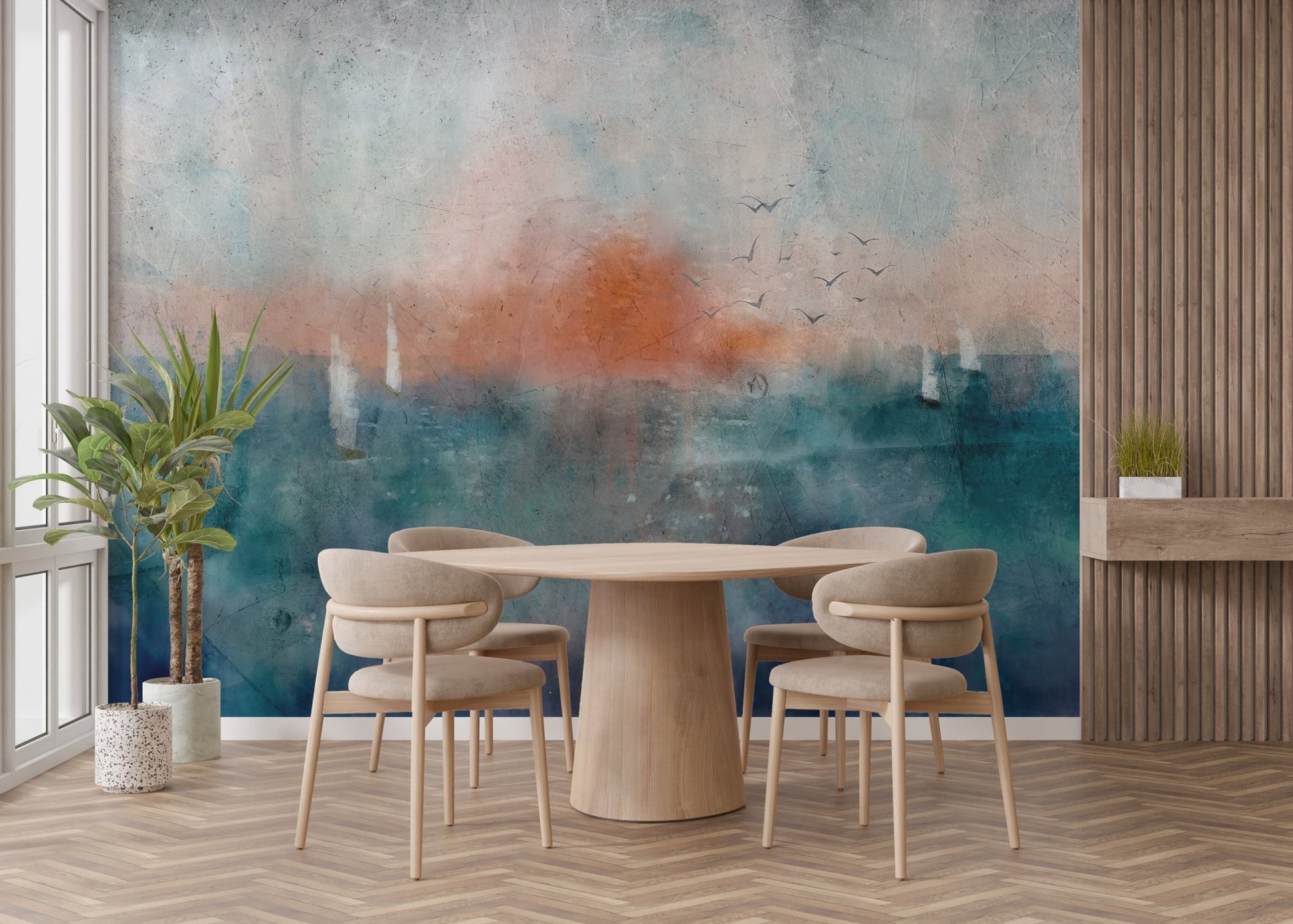 Sunset Seascape Watercolor Wall Mural - Wallanza