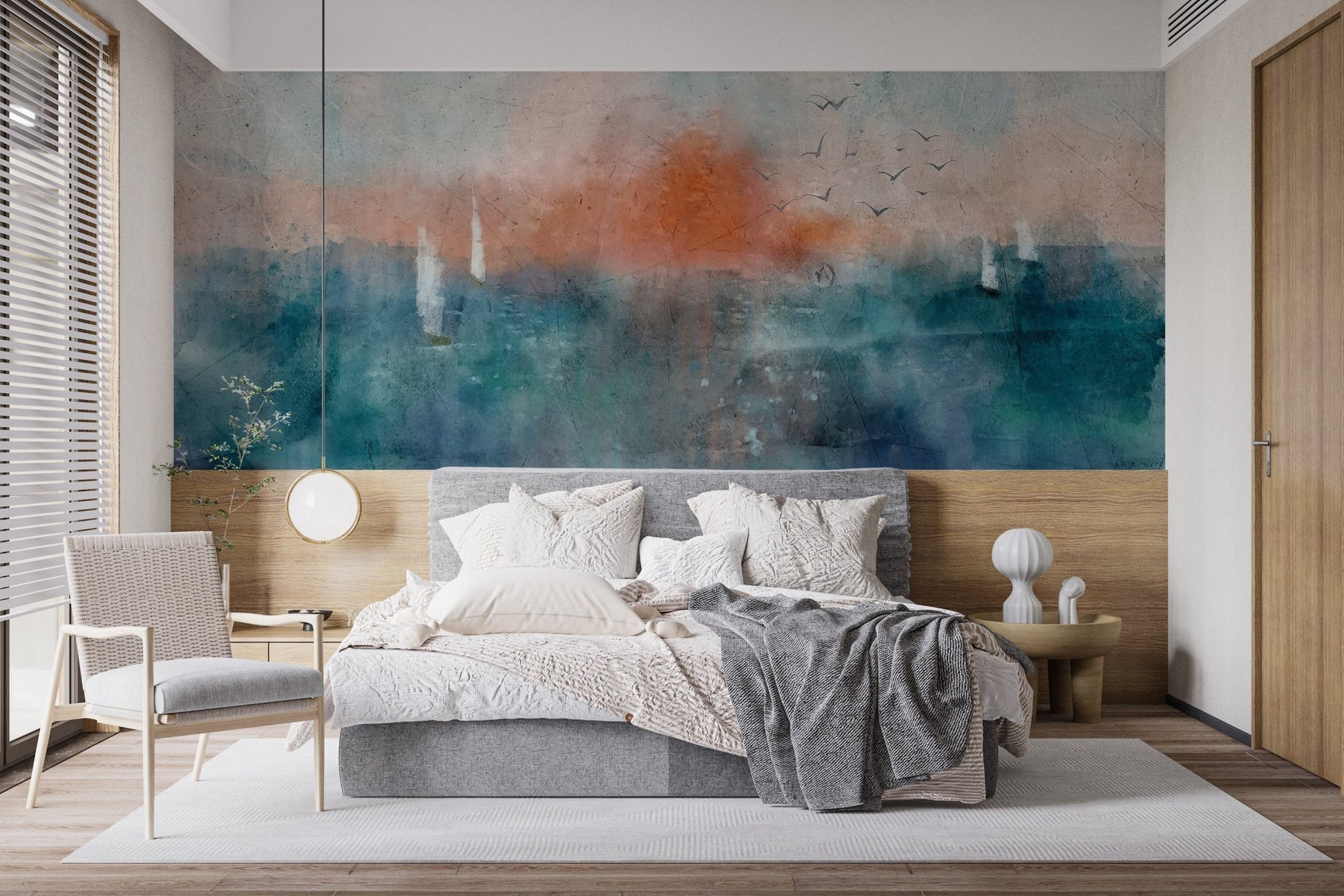Sunset Seascape Watercolor Wall Mural - Wallanza