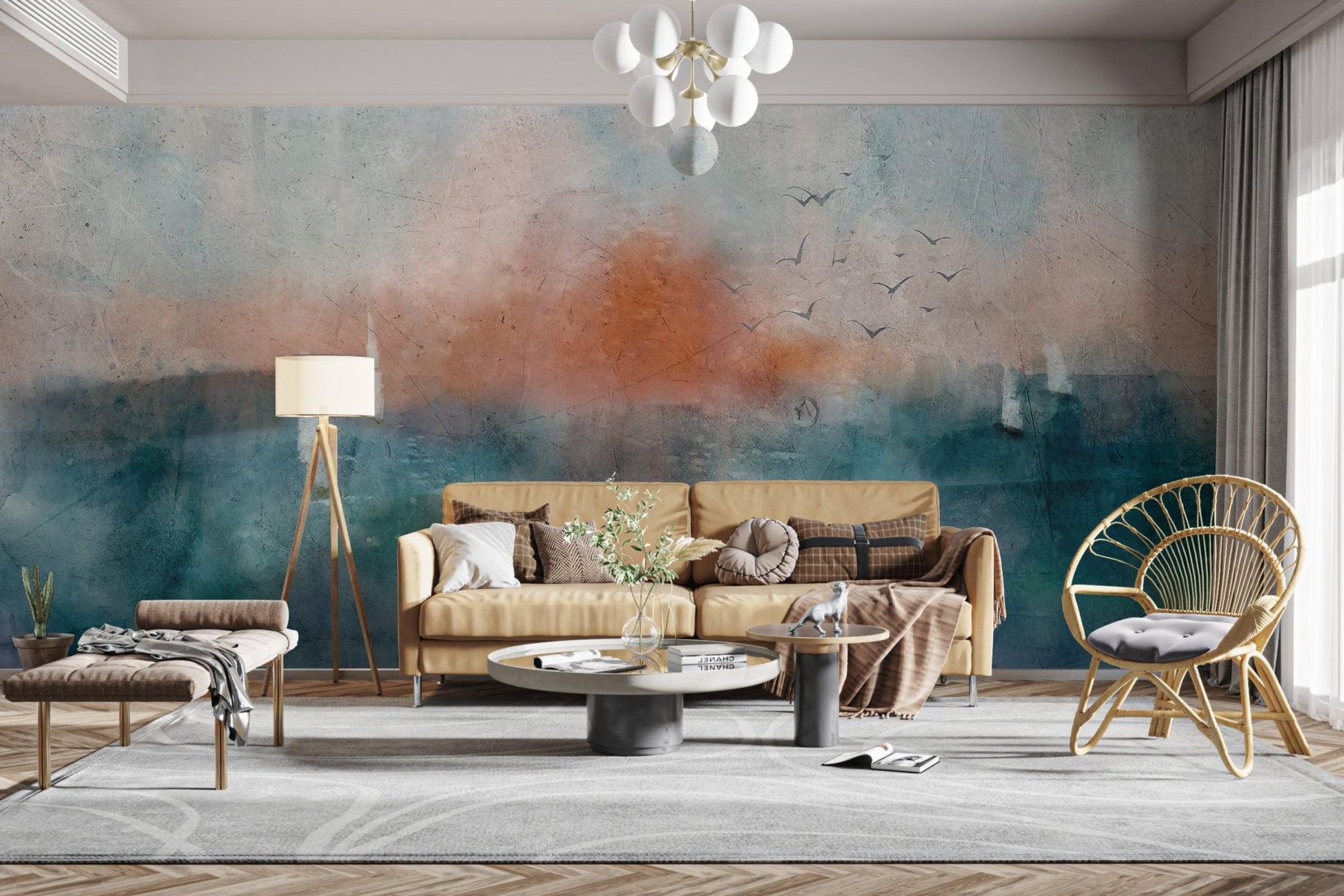 Sunset Seascape Watercolor Wall Mural - Wallanza