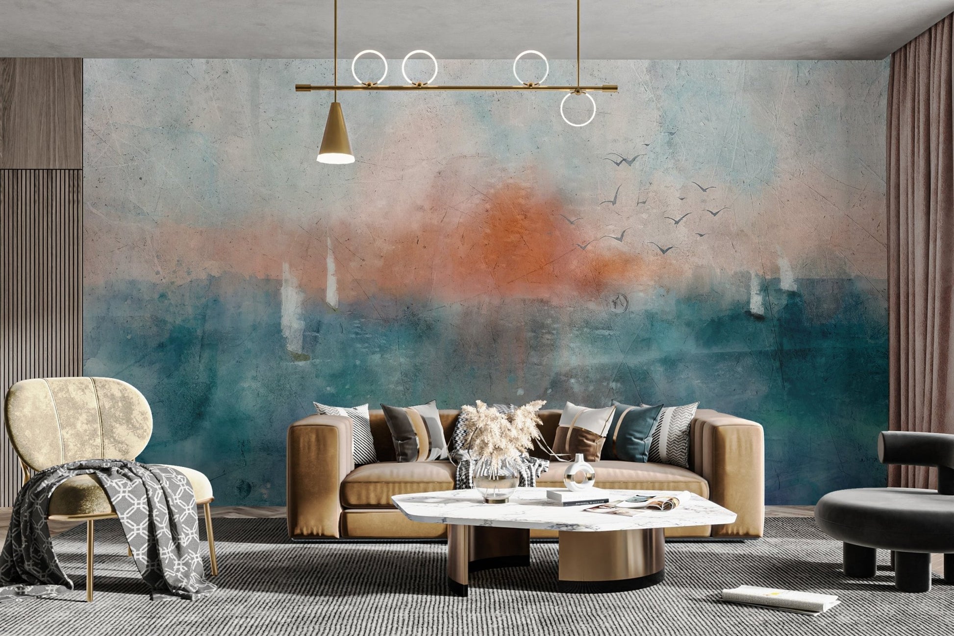 Sunset Seascape Watercolor Wall Mural - Wallanza
