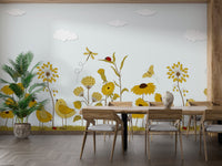 Sunshine serenade mural adding warmth and charm to dining space.
