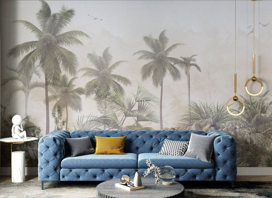 Surrounds Forest Pine Trees Leaves mural in a contemporary hallway.