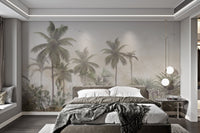Surrounds Forest Pine Trees Leaves Wall mural in a well-lit bedroom.