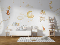 Sweet dreams wallpaper for Kids Room with watercolor animals.