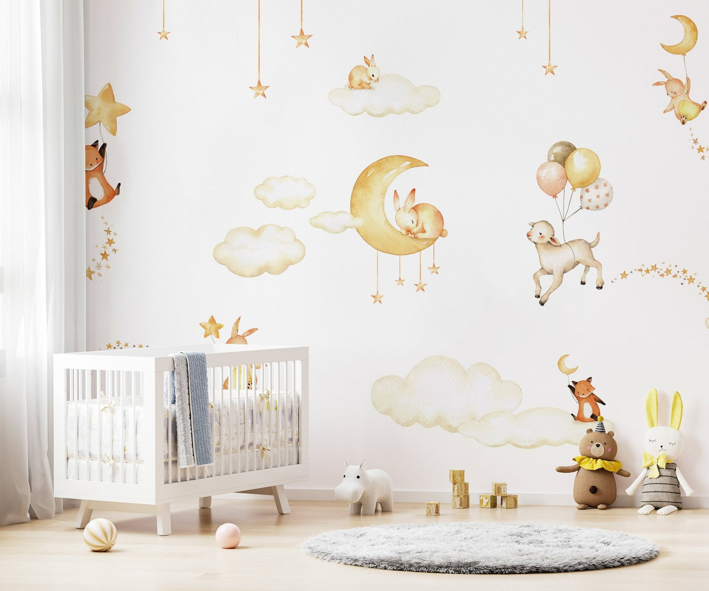 Warm beige and gold celestial sweet wall mural.
