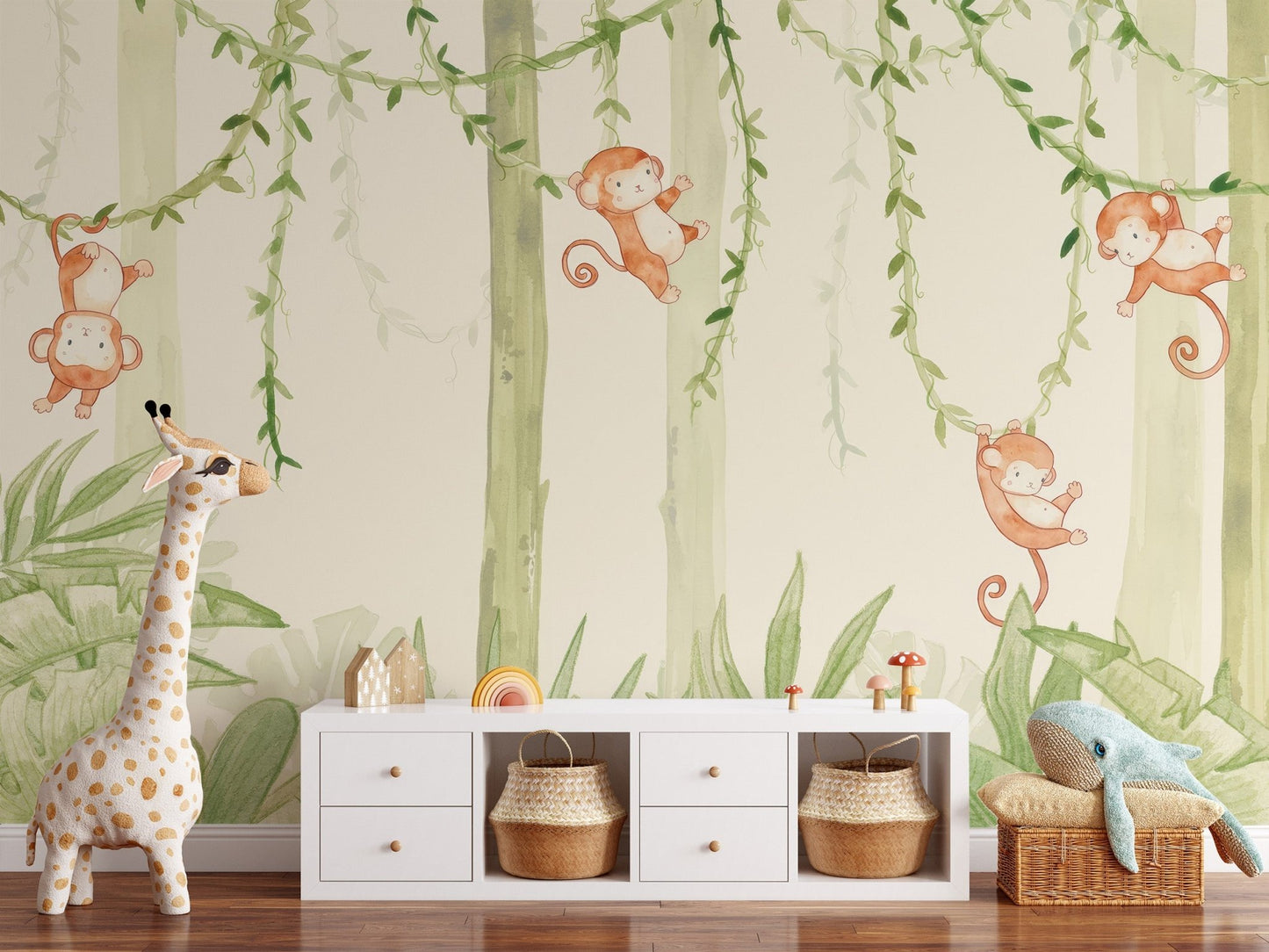 Swinging Monkeys Forest Wallpaper Mural - Wallanza