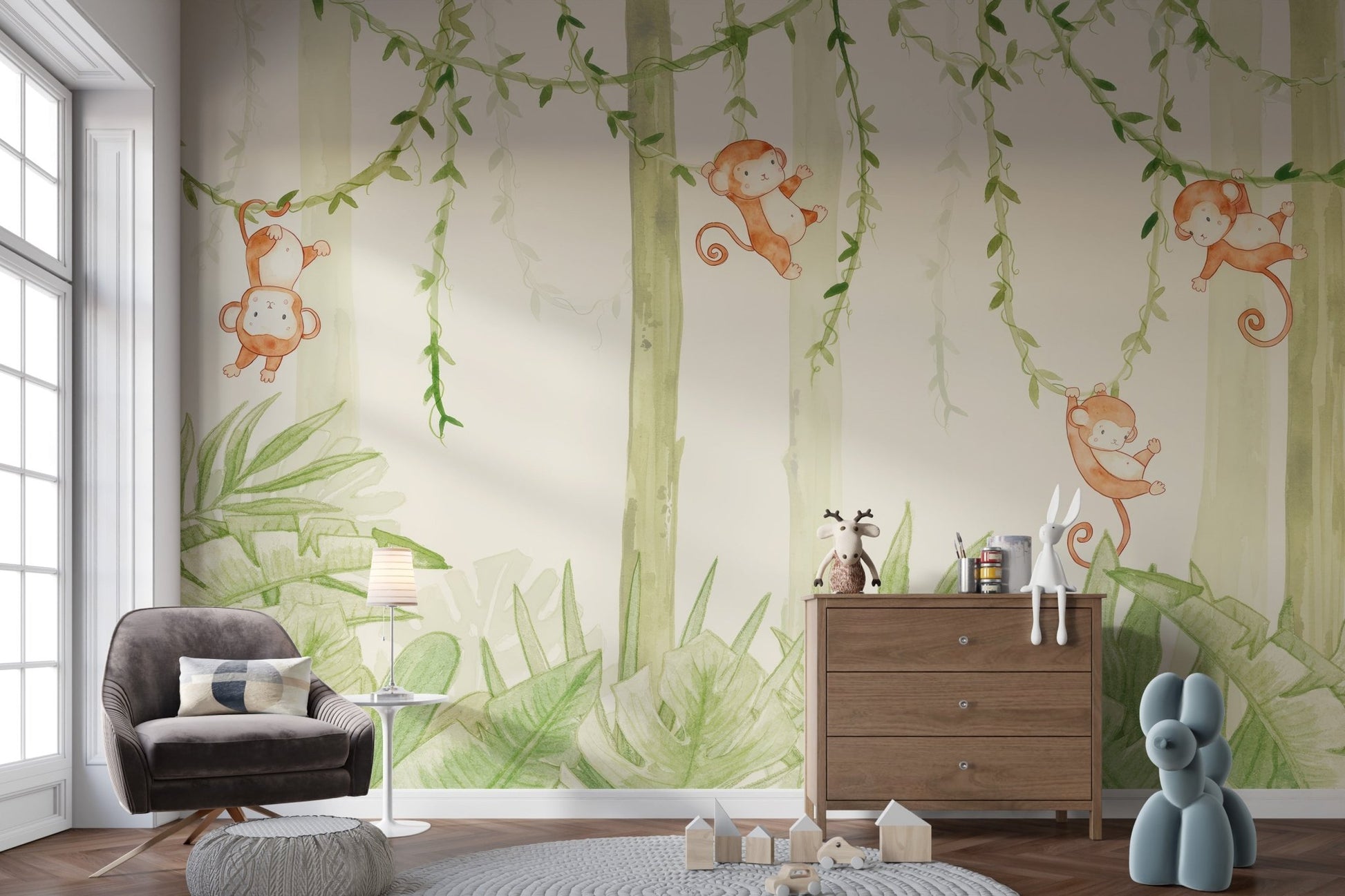 Swinging Monkeys Forest Wallpaper Mural - Wallanza