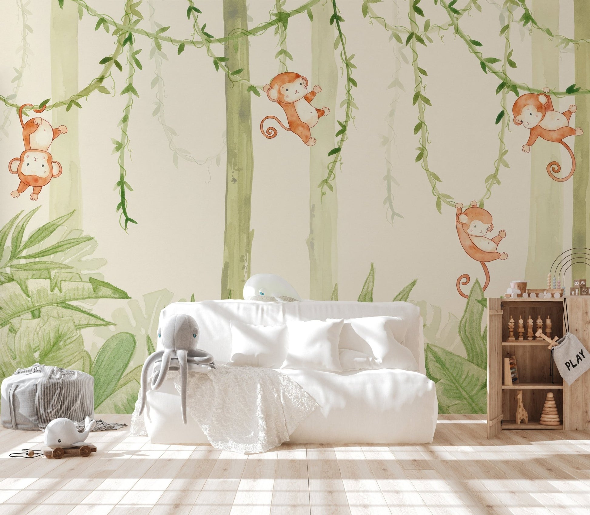 Swinging Monkeys Forest Wallpaper Mural - Wallanza