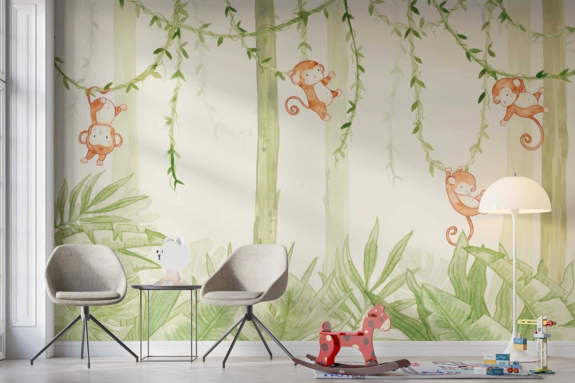 Swinging Monkeys Forest Wallpaper Mural - Wallanza