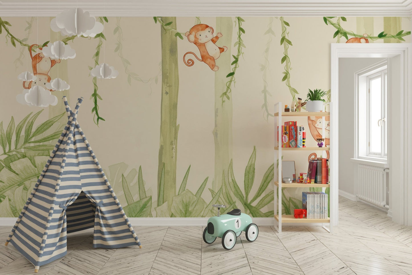 Swinging Monkeys Forest Wallpaper Mural - Wallanza