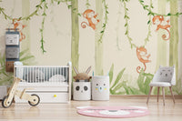 Swinging Monkeys Forest Wallpaper Mural - Wallanza
