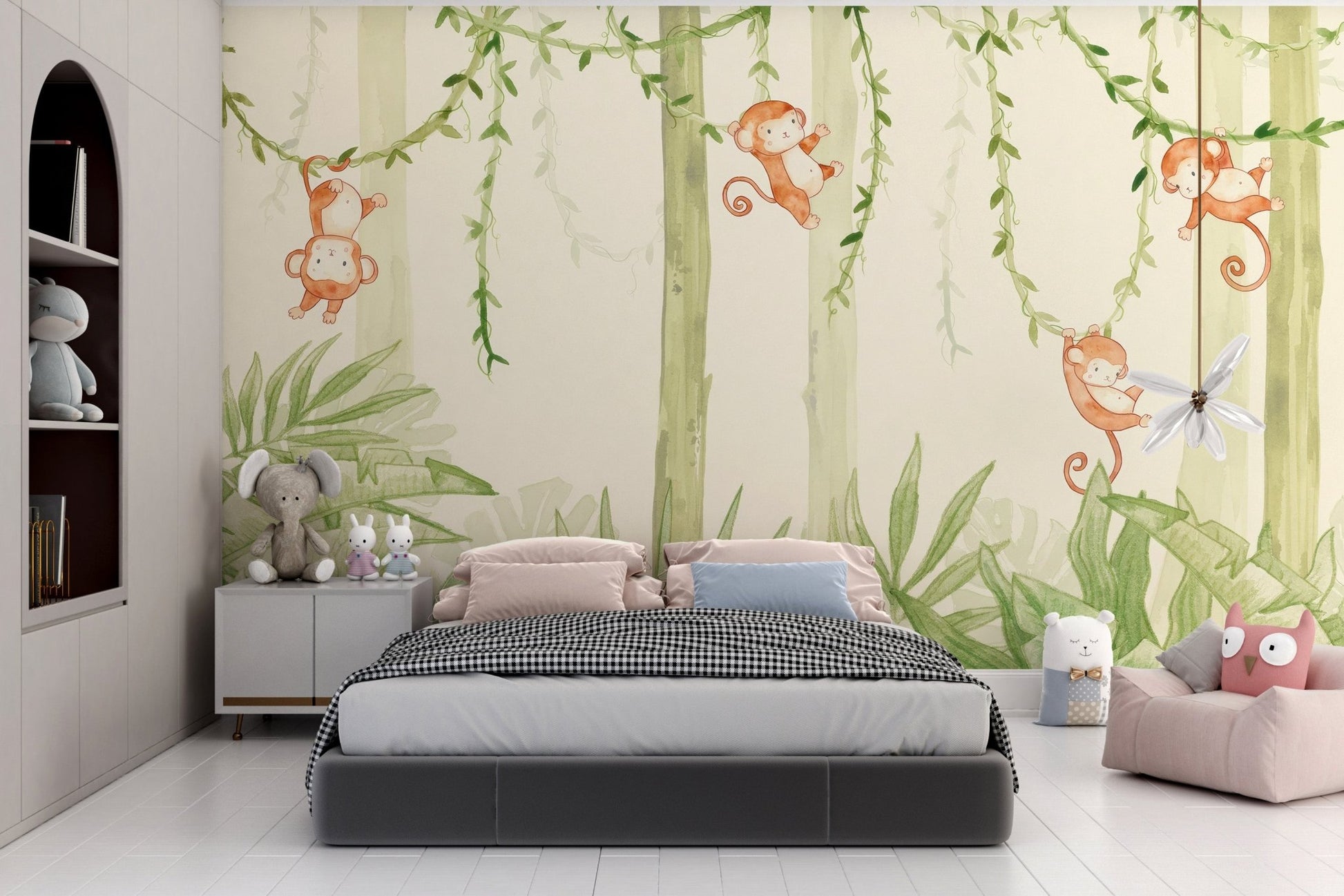 Swinging Monkeys Forest Wallpaper Mural - Wallanza