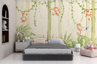 Swinging Monkeys Forest Wallpaper Mural - Wallanza