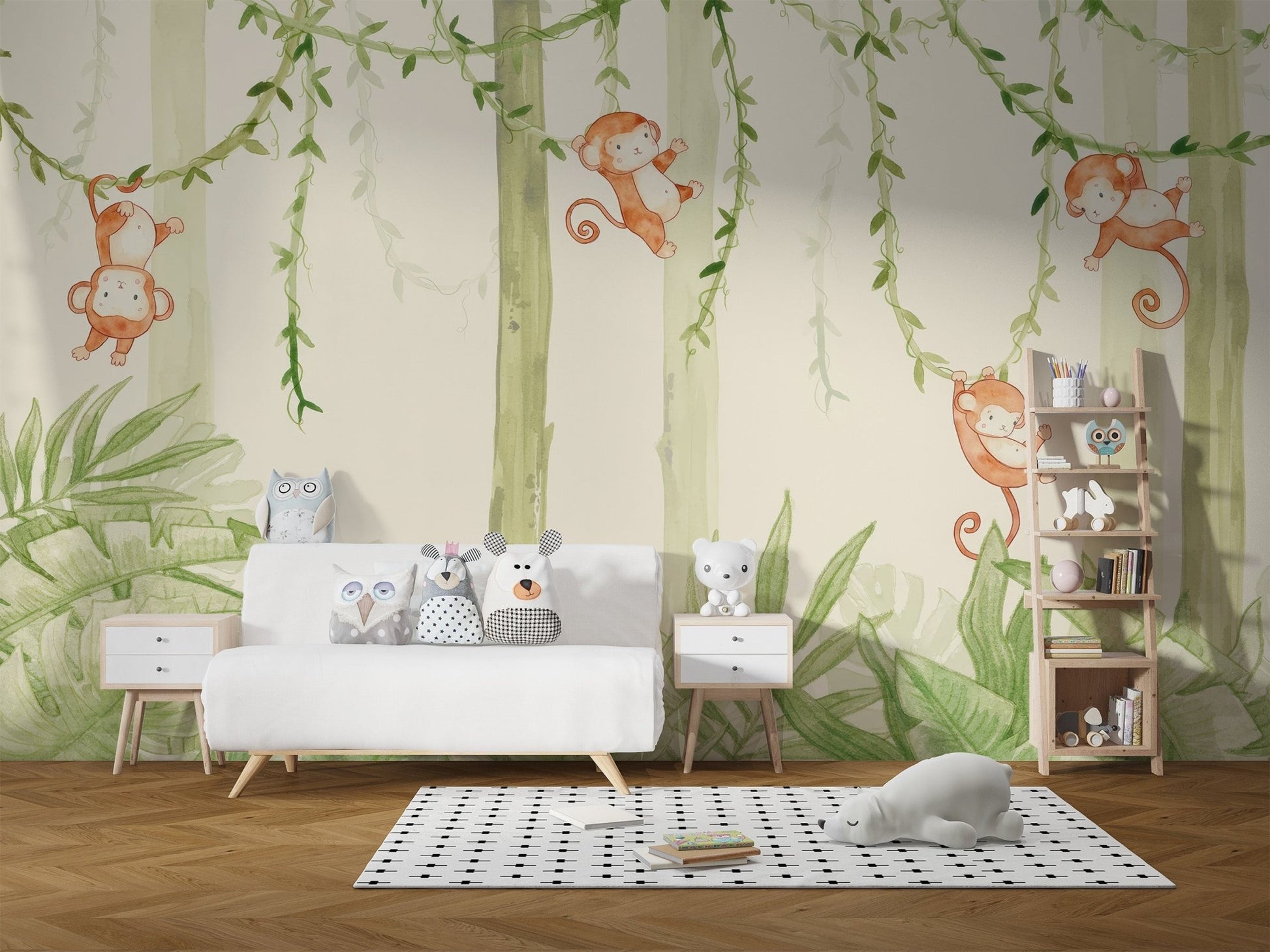 Swinging Monkeys Forest Wallpaper Mural - Wallanza
