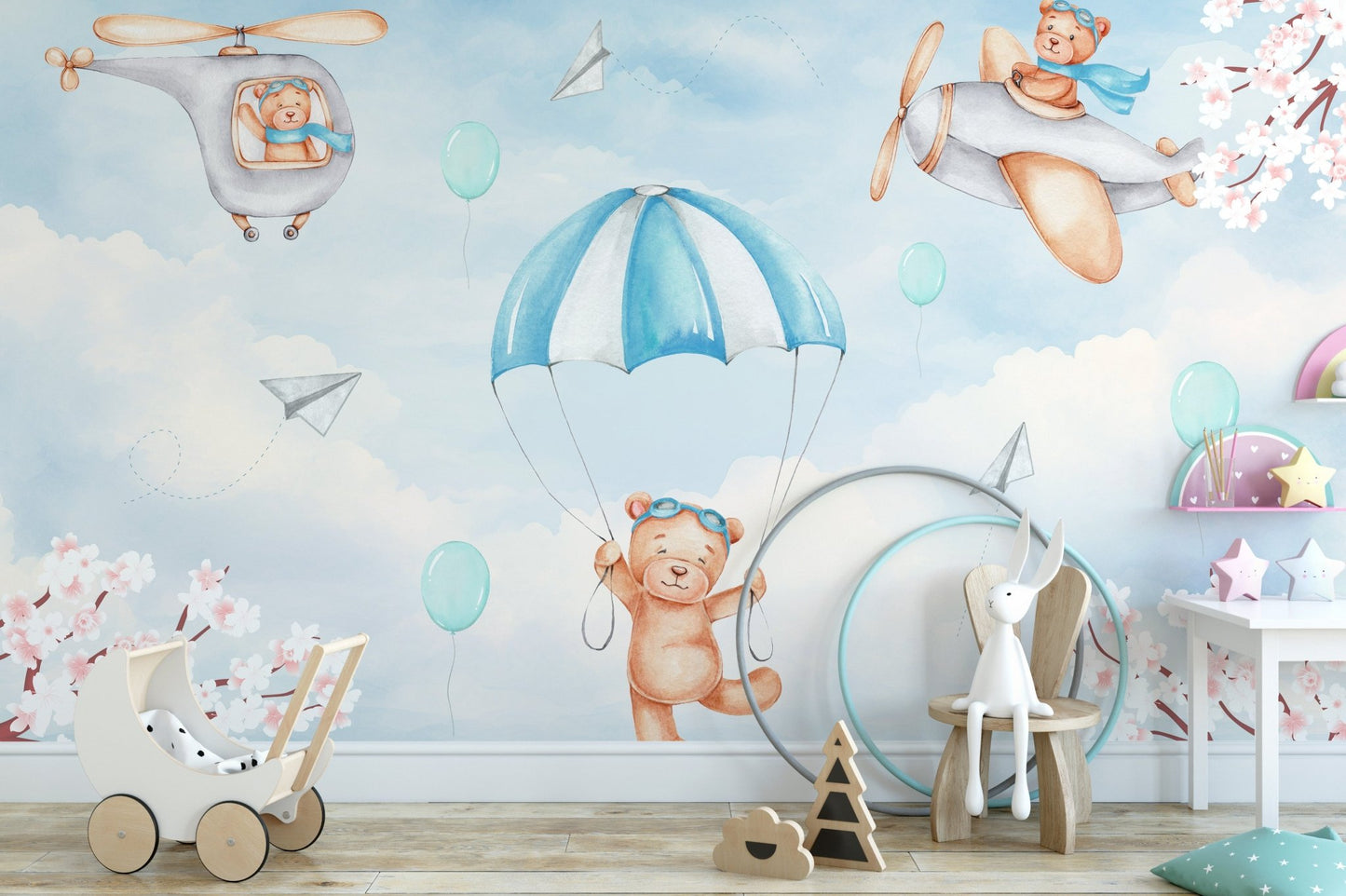 Teddy Pilots Cloudscape Wall Mural - Wallanza