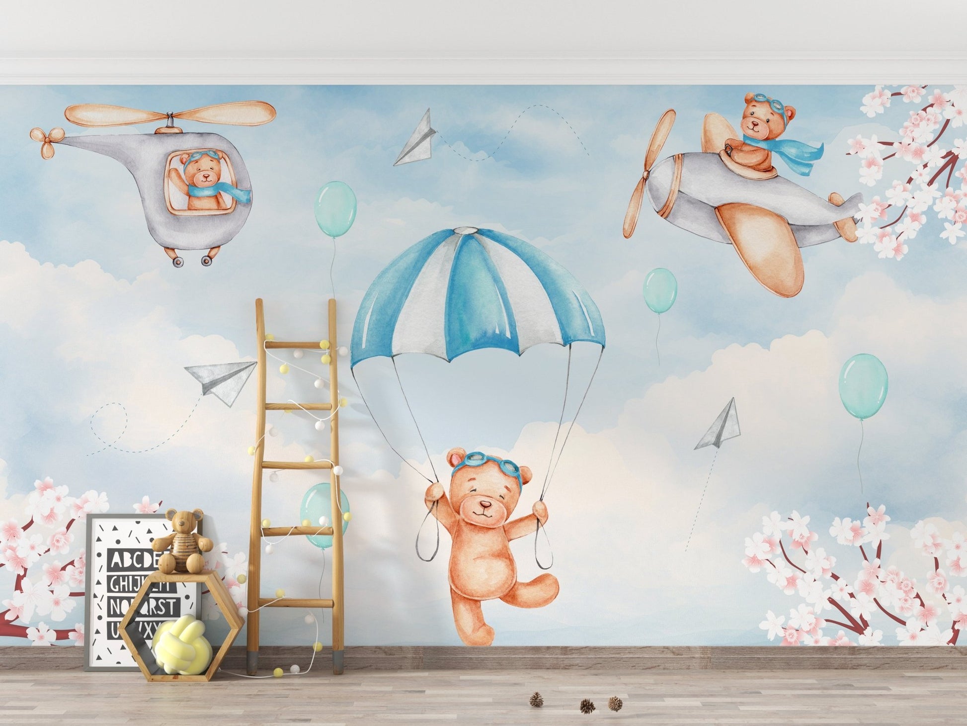 Teddy Pilots Cloudscape Wall Mural - Wallanza