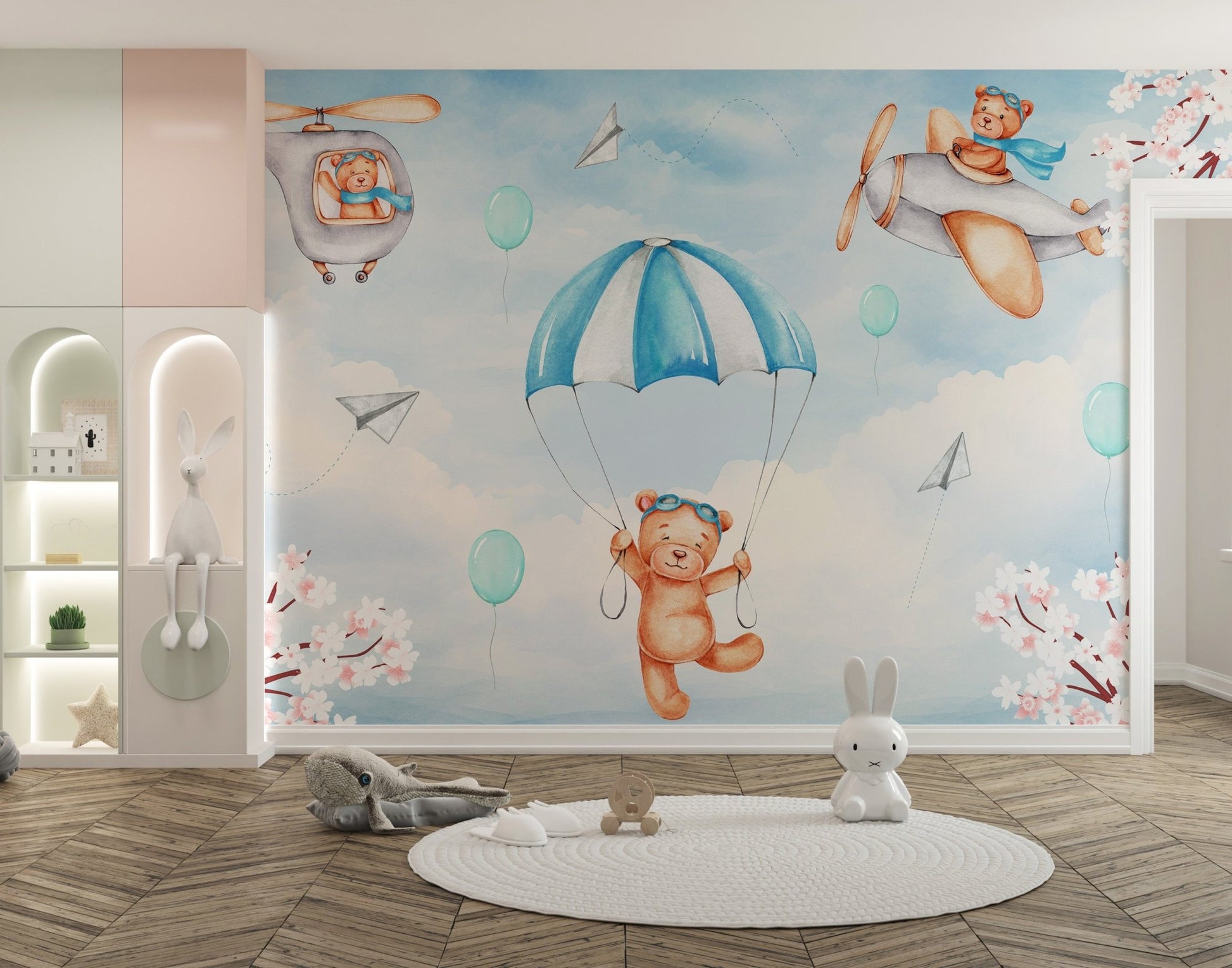 Teddy Pilots Cloudscape Wall Mural - Wallanza