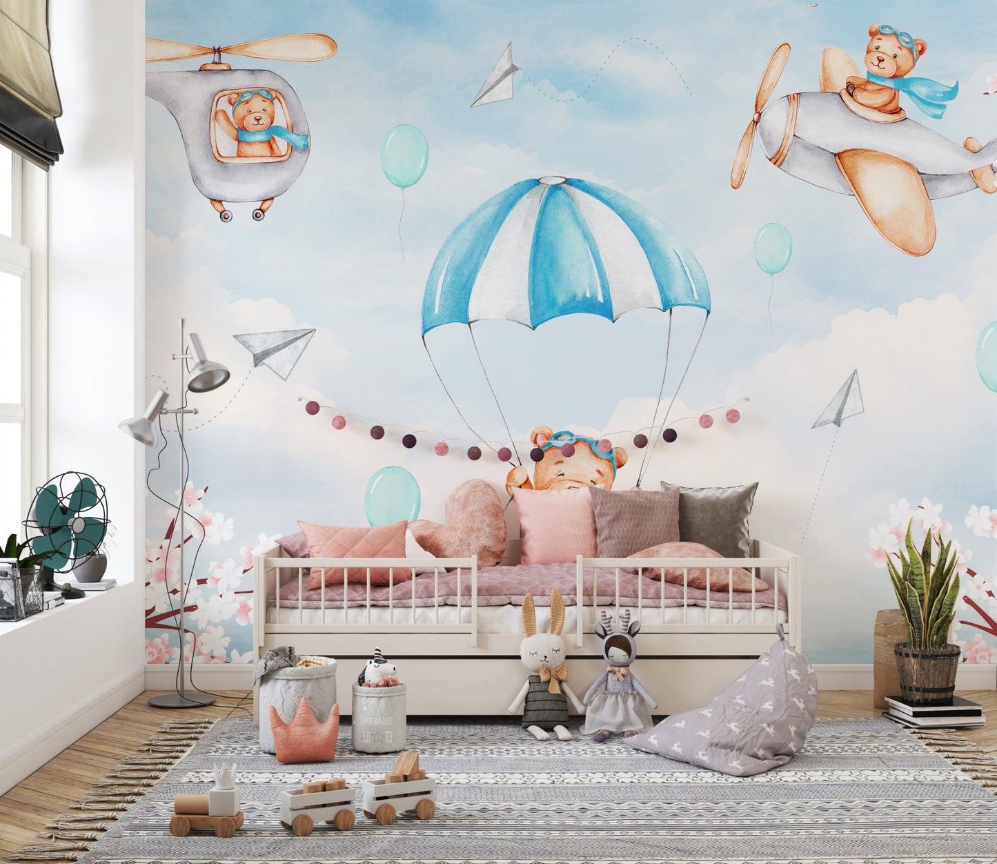 Teddy Pilots Cloudscape Wall Mural - Wallanza