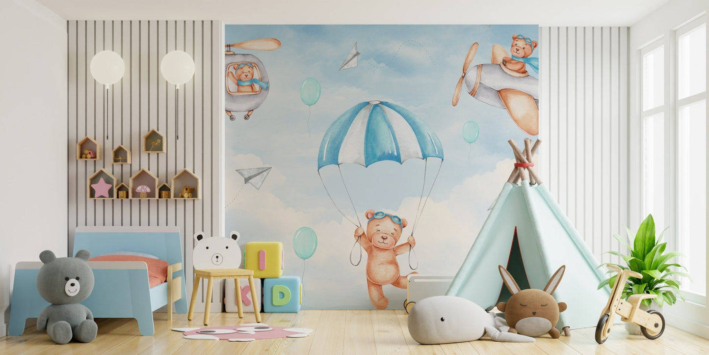 Teddy Pilots Cloudscape Wall Mural - Wallanza