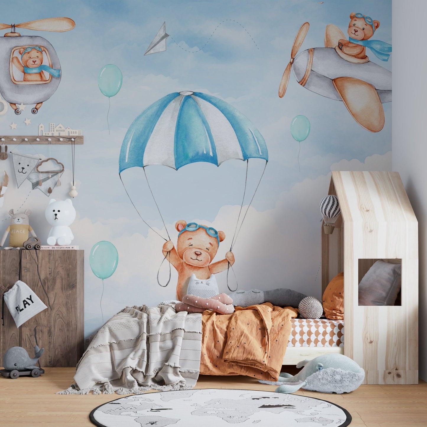 Teddy Pilots Cloudscape Wall Mural - Wallanza