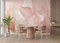 Gentle pink waves mural for a calming and artistic touch in dining area.
