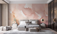 Soft pink watercolor waves mural for bedroom wall decor.
