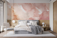 Tender pink watercolor wall mural perfect for serene bedroom interiors.
