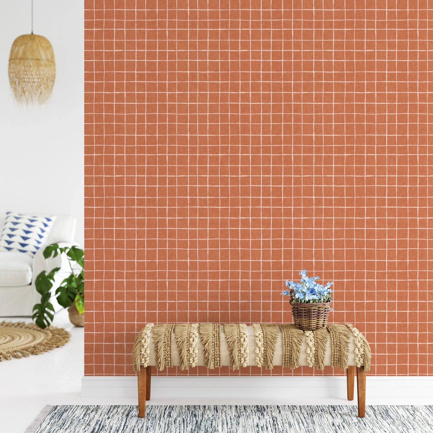 Simple hand-painted orange line wall murals.