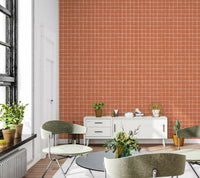 Rustic burnt orange windowpane pattern wallpaper murals.