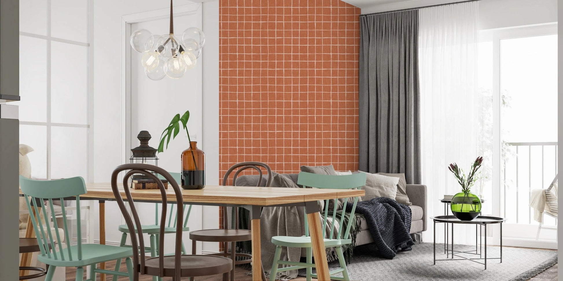 Modern geometric terracotta check wallpaper murals.