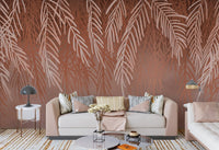 Terracotta Tangle Wall Mural in a modern living room with a beige sofa