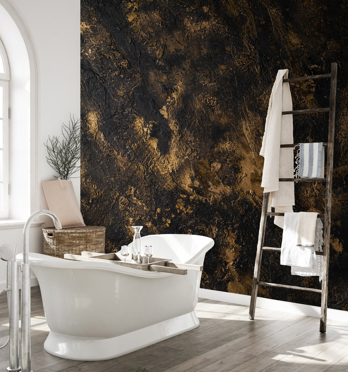 Bathroom interior with luxury Black & Gold Rush Wall Murals.