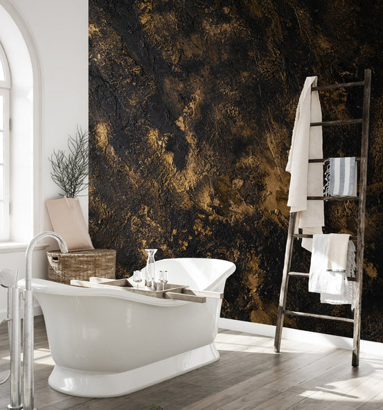 Bathroom interior with luxury Black & Gold Rush Wall Murals.