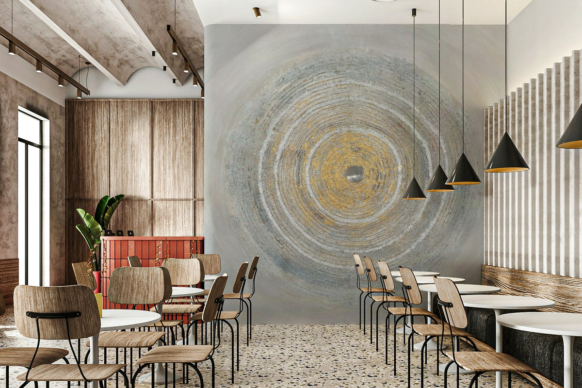 Apartment lounge gray-gold circles accent wall mural