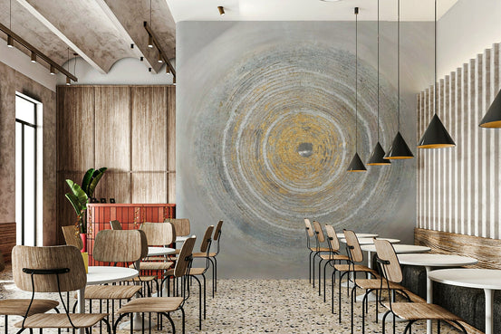 Apartment lounge gray-gold circles accent wall mural