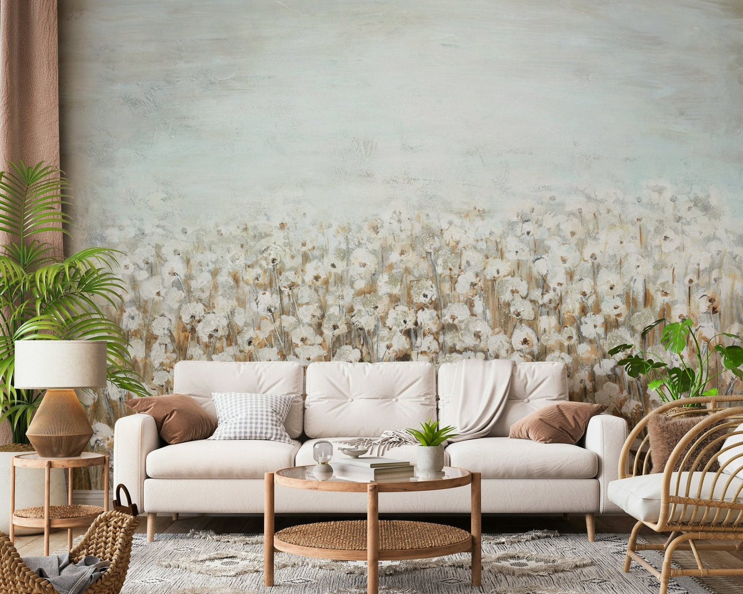 Textured Cotton Field Wall Mural - Wallanza