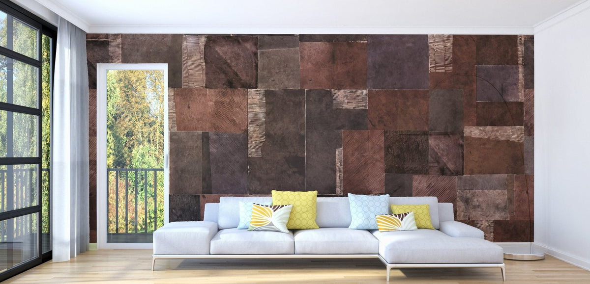 Earthy color block wallpaper mural with natural brown shades.