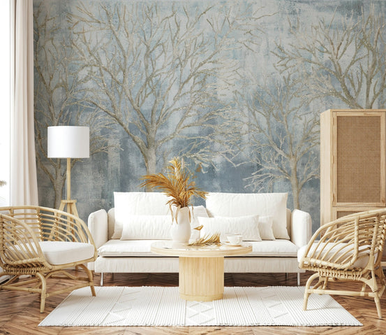Foyer Textured Forest Wall Mural blue accent wall