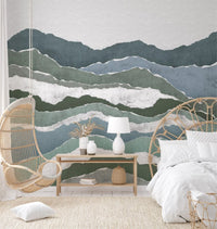 Abstract geometric layered peaks wall mural for neutral bedroom interiors