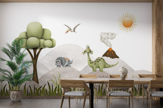 Long blades of green grass in the foreground wall mural for dining room.